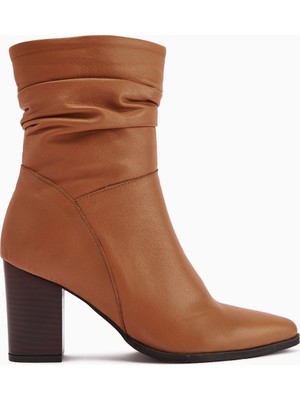 Limoya Tamina Hakiki Deri Taba Sivri Burunlu Topuklu Kadın Bot