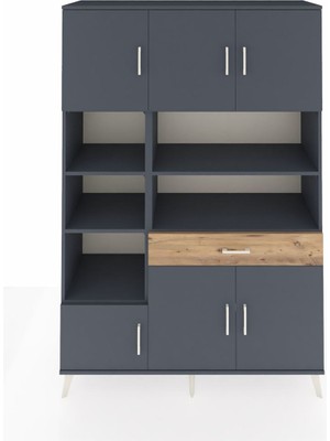 Dienni Hyperion Dolap 10 Raflı Tek Çekmeceli 6 Kapaklı 132X44X195 Antrasit-Antrasit/çam