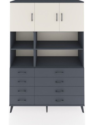 Dienni Hyperion Dolap 8 Raflı 8 Çekmeceli 3 Kapaklı 132X44X195 Antrasit-Aytaşı/antrasit