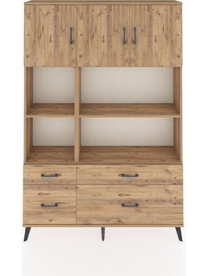 Dienni Arges Dolap 8 Raflı 4 Çekmeceli 3 Kapaklı 132X30X195 Çam-Çam/çam