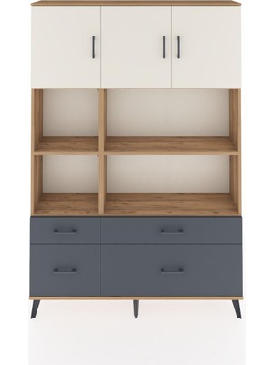 Dienni Arges Dolap 8 Raflı 4 Çekmeceli 3 Kapaklı 132X30X195 Çam-Aytaşı/antrasit