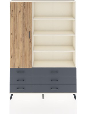 Dienni Arges Dolap 8 Raflı 6 Çekmeceli Tek Kapaklı  132X30X195 Aytaşı-Çam/antrasit