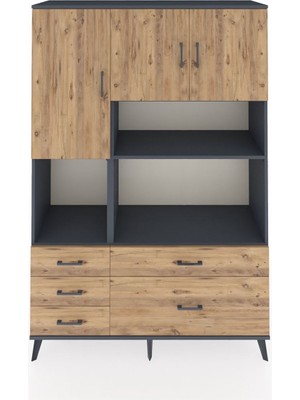 Dienni Hyperion Dolap 8 Raflı 5 Çekmeceli 3 Kapaklı 132X44X195 Antrasit-Çam/çam
