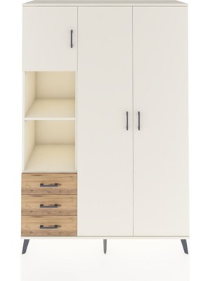 Dienni Hyperion Dolap 6 Raflı 3 Çekmeceli Tek Askılı 132X44X195 Aytaşı-Aytaşı/çam