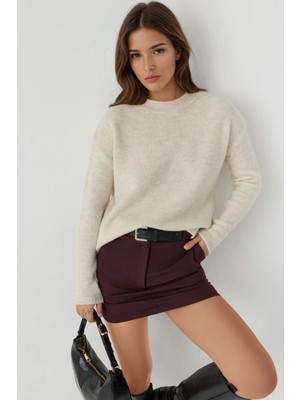 Hiccup Kadın Kalın Örgü Yuvarlak Yaka Kazak Beyaz