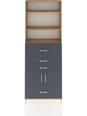 Dienni Arges Dolap 4 Raflı 4 Çekmeceli 2 Kapaklı 88X30X243 Çam-Antrasit