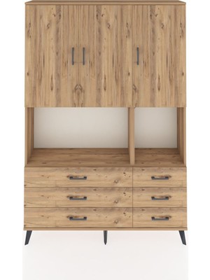 Dienni Arges Dolap 6 Raflı 6 Çekmeceli 3 Kapaklı 132X30X195 Çam-Çam/çam
