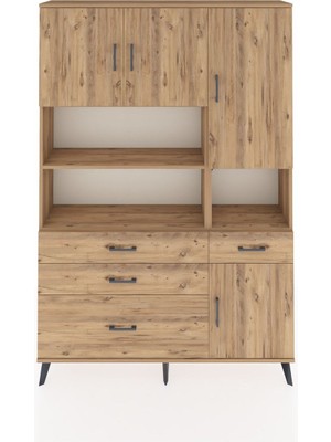 Dienni Arges Dolap 9 Raflı 4 Çekmeceli 4 Kapaklı 132X30X195 Çam-Çam/çam
