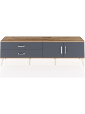 Dienni Arges Tv Ünitesi Tek Raflı 2 Çekmeceli 2 Kapaklı 176X30X51 Çam-Antrasit/antrasit