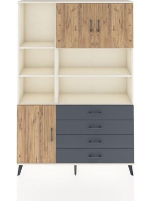 Dienni Arges Dolap 8 Raflı 4 Çekmeceli 3 Kapaklı 132X30X195 Aytaşı-Çam/antrasit