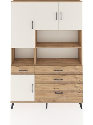 Dienni Arges Dolap 9 Raflı 4 Çekmeceli 4 Kapaklı 132X30X195 Çam-Aytaşı/çam