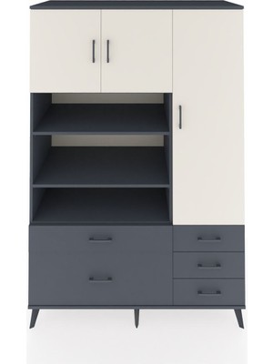 Dienni Kronos Dolap 9 Raflı 5 Çekmeceli 3 Kapaklı 132X59X195 Antrasit-Aytaşı/antrasit