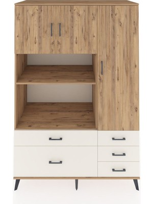 Dienni Kronos Dolap 7 Raflı 5 Çekmeceli 3 Kapaklı 132X59X195 Çam-Çam/aytaşı