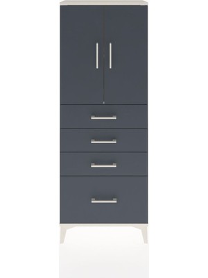 Dienni Arges Dolap 2 Raflı 4 Çekmeceli 2 Kapaklı 60X30X163 Aytaşı-Antrasit