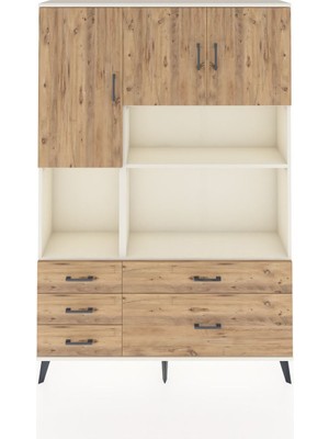 Dienni Arges Dolap 8 Raflı 5 Çekmeceli 3 Kapaklı 132X30X195 Aytaşı-Çam/çam