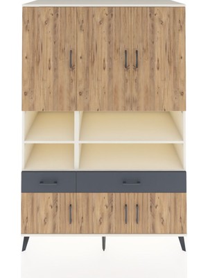 Dienni Kronos Dolap 8 Raflı 2 Çekmeceli 6 Kapaklı 132X59X195 Aytaşı-Çam/antrasit