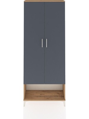 Dienni Arges Dolap 2 Raflı 2 Kapaklı Tek Askılı 88X30X221 Çam-Antrasit
