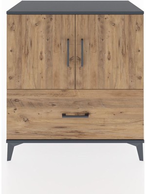 Dienni Hyperion Şifonyer 3 Raflı Tek Çekmeceli 2 Kapaklı 88X44X96 Antrasit-Çam