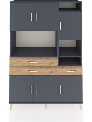 Dienni Hyperion Dolap 10 Raflı 3 Çekmeceli 6 Kapaklı 132X44X195 Antrasit-Antrasit/çam