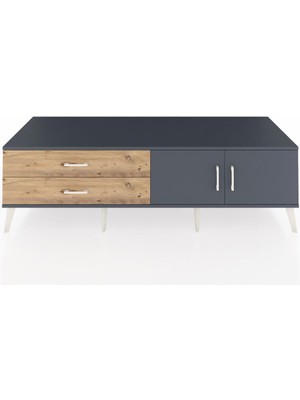 Dienni Kronos Tv Ünitesi Tek Raflı 2 Çekmeceli 2 Kapaklı 176X59X51 Antrasit-Antrasit/çam