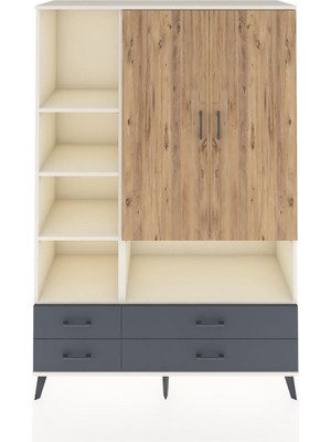 Dienni Hyperion Dolap 8 Raflı 4 Çekmeceli 2 Kapaklı 132X44X195 Aytaşı-Çam/antrasit
