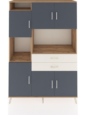 Dienni Hyperion Dolap 8 Raflı 2 Çekmeceli 6 Kapaklı 132X44X195 Çam-Antrasit/aytaşı