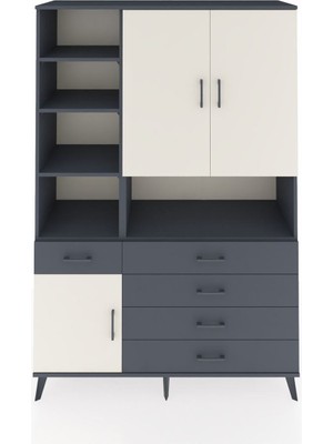 Dienni Hyperion Dolap 8 Raflı 5 Çekmeceli 3 Kapaklı 132X44X195 Antrasit-Aytaşı/antrasit