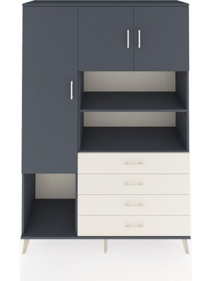 Dienni Hyperion Dolap 7 Raflı 4 Çekmeceli 3 Kapaklı 132X44X195 Antrasit-Antrasit/aytaşı