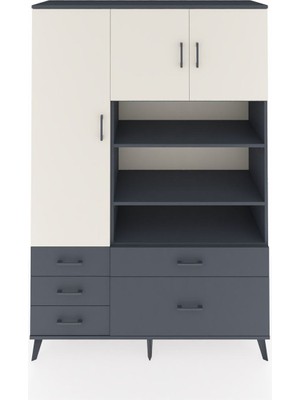 Dienni Hyperion Dolap 9 Raflı 5 Çekmeceli 3 Kapaklı 132X44X195 Antrasit-Aytaşı/antrasit
