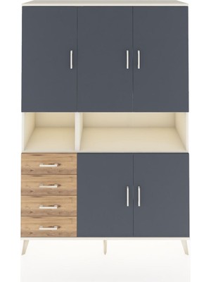 Dienni Hyperion Dolap 7 Raflı 4 Çekmeceli 5 Kapaklı 132X44X195 Aytaşı-Antrasit/çam