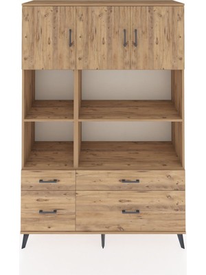 Dienni Hyperion Dolap 8 Raflı 4 Çekmeceli 3 Kapaklı 132X44X195 Çam-Çam/çam