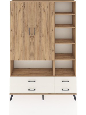 Dienni Arges Dolap 10 Raflı 4 Çekmeceli 2 Kapaklı 132X30X195 Çam-Çam/aytaşı