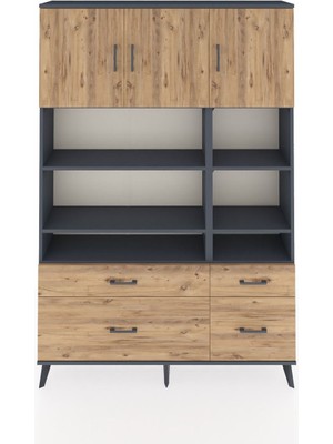 Dienni Arges Dolap 10 Raflı 4 Çekmeceli 3 Kapaklı 132X30X195 Antrasit-Çam/çam