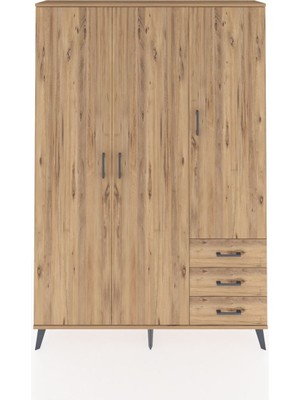 Dienni Arges Dolap 6 Raflı 3 Çekmeceli Tek Askılı 132X30X195 Çam-Çam/çam