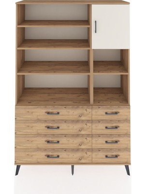 Dienni Hyperion Dolap 8 Raflı 8 Çekmeceli Tek Kapaklı  132X44X195 Çam-Aytaşı/çam
