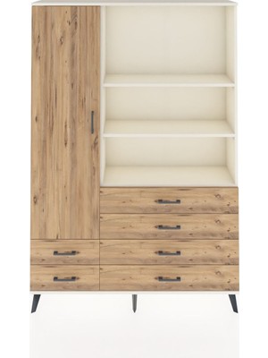 Dienni Arges Dolap 7 Raflı 6 Çekmeceli Tek Kapaklı  132X30X195 Aytaşı-Çam/çam