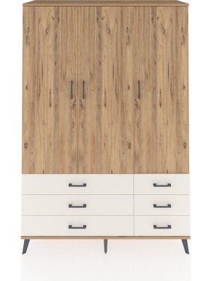 Dienni Hyperion Dolap 5 Raflı 6 Çekmeceli Tek Askılı 132X44X195 Çam-Çam/aytaşı