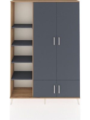 Dienni Arges Dolap 6 Raflı 4 Kapaklı Tek Askılı 132X30X195 Çam-Antrasit/antrasit