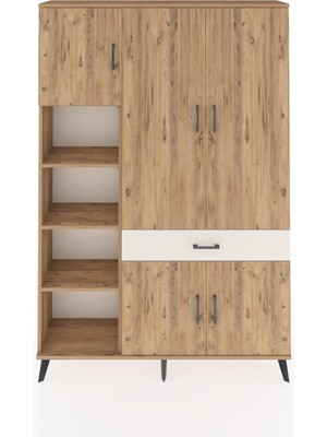 Dienni Arges Dolap 8 Raflı Tek Çekmeceli 5 Kapaklı 132X30X195 Çam-Çam/aytaşı