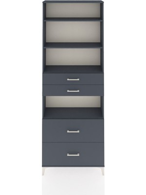 Dienni Arges Dolap 4 Raflı 4 Çekmeceli 88X30X243 Antrasit-Antrasit