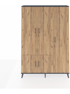 Dienni Arges Dolap 7 Raflı 5 Kapaklı Tek Askılı 132X30X195 Antrasit-Çam/çam