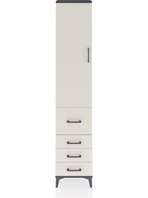 Dienni Arges Dolap 3 Raflı 4 Çekmeceli Tek Kapaklı 44X30X221 Antrasit-Aytaşı