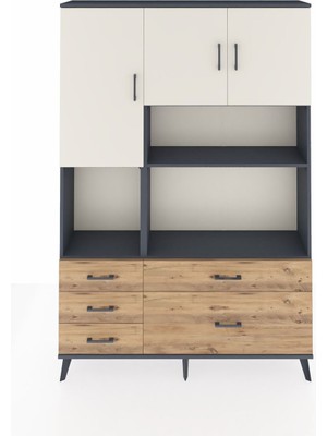 Dienni Arges Dolap 8 Raflı 5 Çekmeceli 3 Kapaklı 132X30X195 Antrasit-Aytaşı/çam
