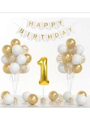Sinda Gold Renk Doğum Günü Partisi Konsepti - Pullu Balon Krom Balon Folyo Rakam Balon- Yaş Günü