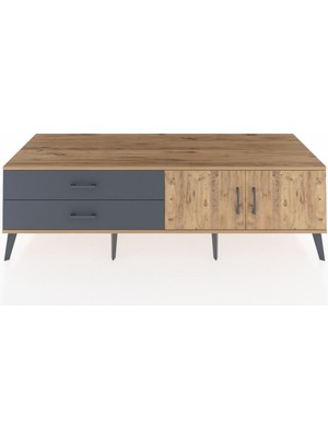 Dienni Kronos Tv Ünitesi Tek Raflı 2 Çekmeceli 2 Kapaklı 176X59X51 Çam-Çam/antrasit