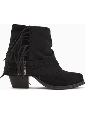 Limoya Elis Siyah Süet Tokalı Kadın Kovboy Western Bot