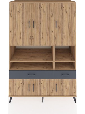 Dienni Kronos Dolap 8 Raflı 2 Çekmeceli 6 Kapaklı 132X59X195 Çam-Çam/antrasit