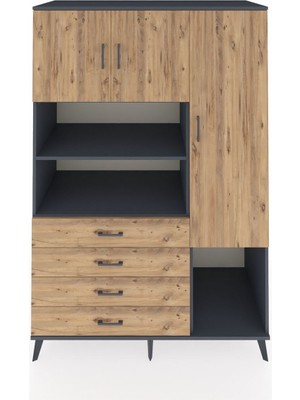 Dienni Kronos Dolap 8 Raflı 4 Çekmeceli 3 Kapaklı 132X59X195 Antrasit-Çam/çam