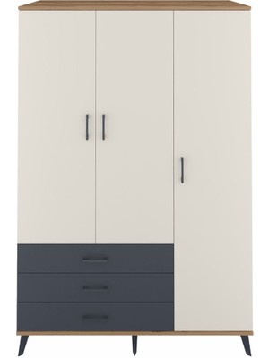 Dienni Kronos Dolap 6 Raflı 3 Çekmeceli Tek Askılı 132X59X195 Çam-Aytaşı/antrasit