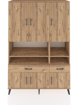 Dienni Hyperion Dolap 8 Raflı 2 Çekmeceli 6 Kapaklı 132X44X195 Çam-Çam/çam